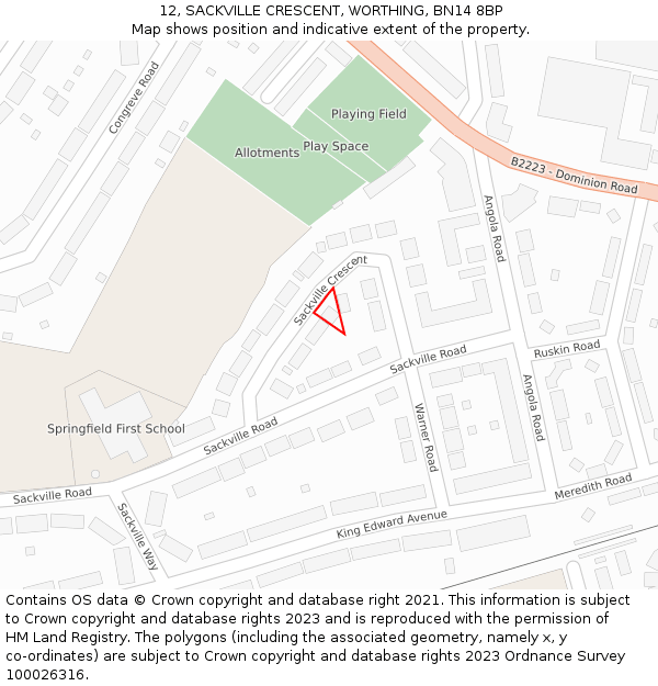 12, SACKVILLE CRESCENT, WORTHING, BN14 8BP: Location map and indicative extent of plot