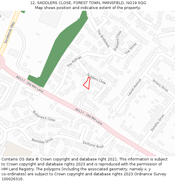 12, SADDLERS CLOSE, FOREST TOWN, MANSFIELD, NG19 0QG: Location map and indicative extent of plot