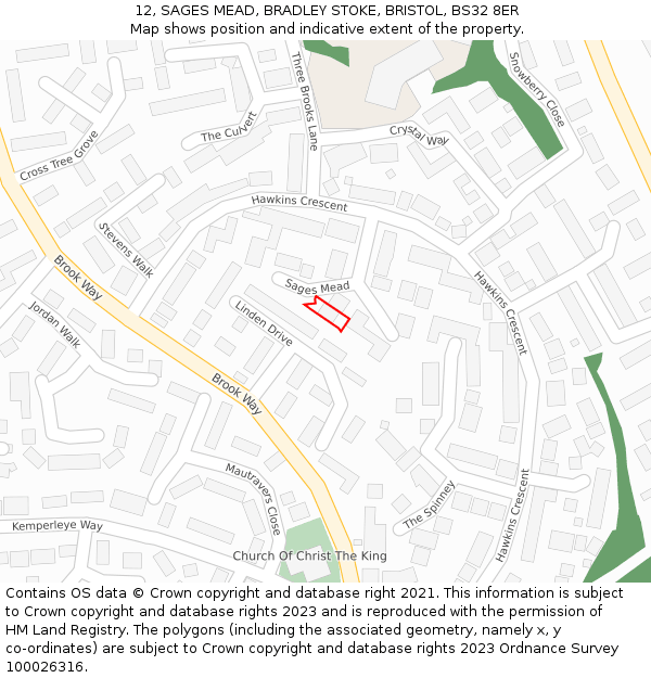 12, SAGES MEAD, BRADLEY STOKE, BRISTOL, BS32 8ER: Location map and indicative extent of plot