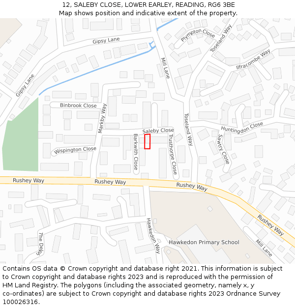 12, SALEBY CLOSE, LOWER EARLEY, READING, RG6 3BE: Location map and indicative extent of plot