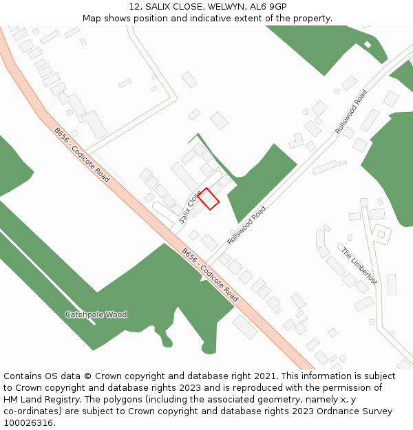 12, SALIX CLOSE, WELWYN, AL6 9GP: Location map and indicative extent of plot