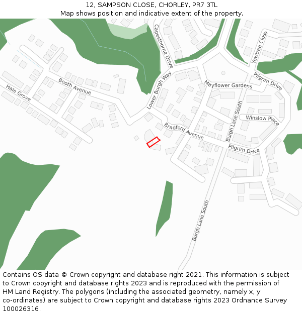 12, SAMPSON CLOSE, CHORLEY, PR7 3TL: Location map and indicative extent of plot
