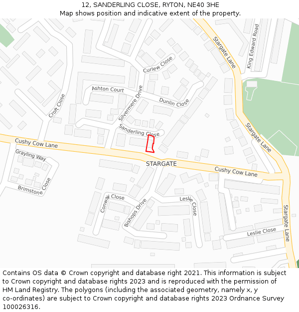 12, SANDERLING CLOSE, RYTON, NE40 3HE: Location map and indicative extent of plot