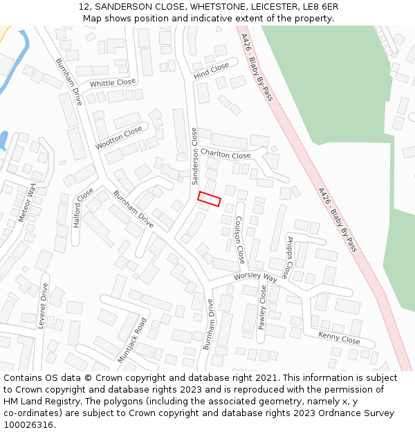 12, SANDERSON CLOSE, WHETSTONE, LEICESTER, LE8 6ER: Location map and indicative extent of plot