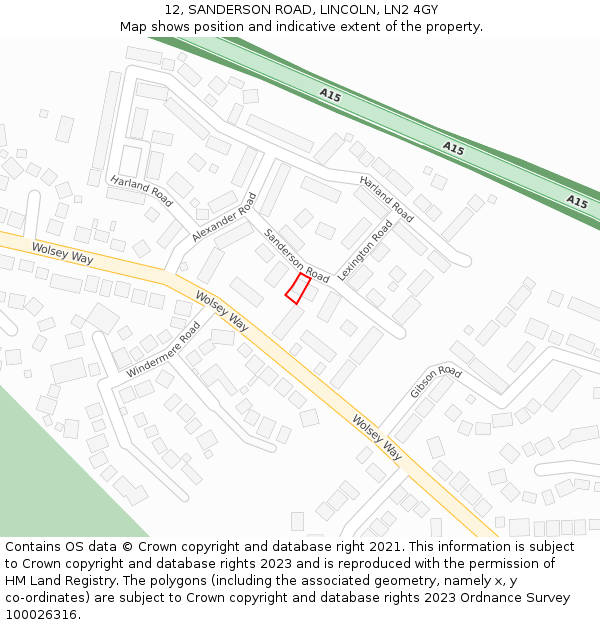 12, SANDERSON ROAD, LINCOLN, LN2 4GY: Location map and indicative extent of plot