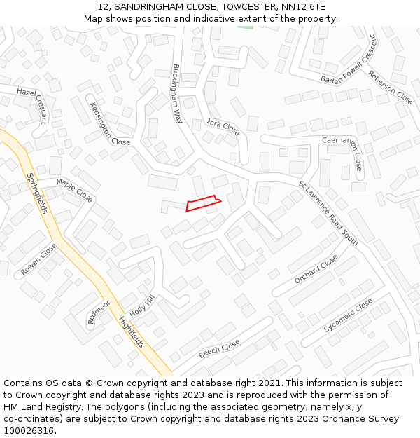 12, SANDRINGHAM CLOSE, TOWCESTER, NN12 6TE: Location map and indicative extent of plot