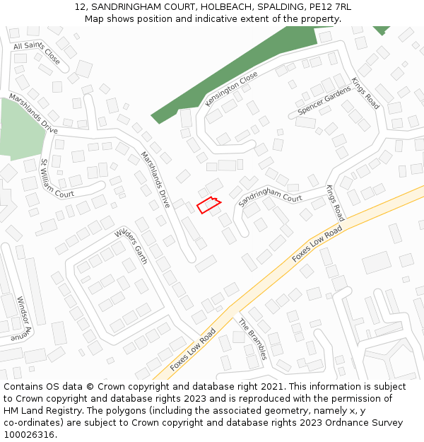 12, SANDRINGHAM COURT, HOLBEACH, SPALDING, PE12 7RL: Location map and indicative extent of plot