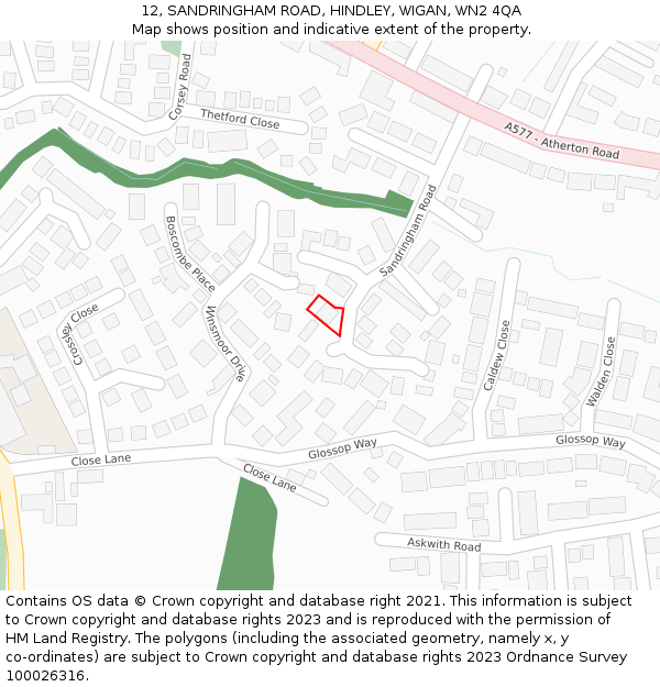 12, SANDRINGHAM ROAD, HINDLEY, WIGAN, WN2 4QA: Location map and indicative extent of plot
