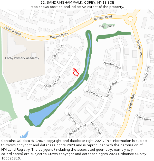 12, SANDRINGHAM WALK, CORBY, NN18 8QE: Location map and indicative extent of plot