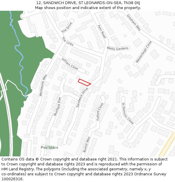 12, SANDWICH DRIVE, ST LEONARDS-ON-SEA, TN38 0XJ: Location map and indicative extent of plot