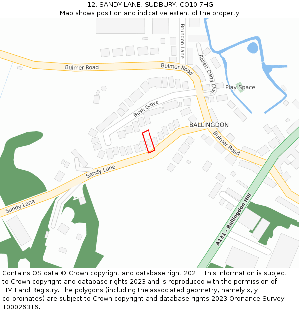 12, SANDY LANE, SUDBURY, CO10 7HG: Location map and indicative extent of plot