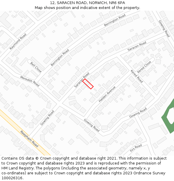 12, SARACEN ROAD, NORWICH, NR6 6PA: Location map and indicative extent of plot