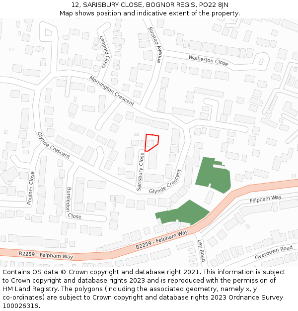 12, SARISBURY CLOSE, BOGNOR REGIS, PO22 8JN: Location map and indicative extent of plot