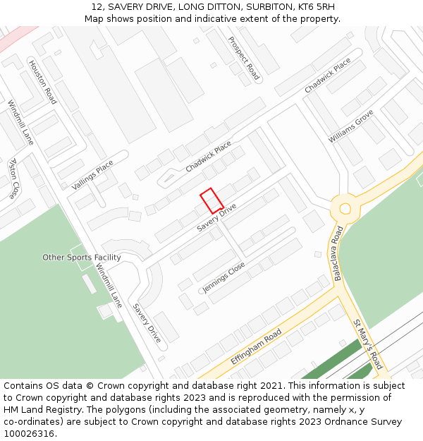 12, SAVERY DRIVE, LONG DITTON, SURBITON, KT6 5RH: Location map and indicative extent of plot