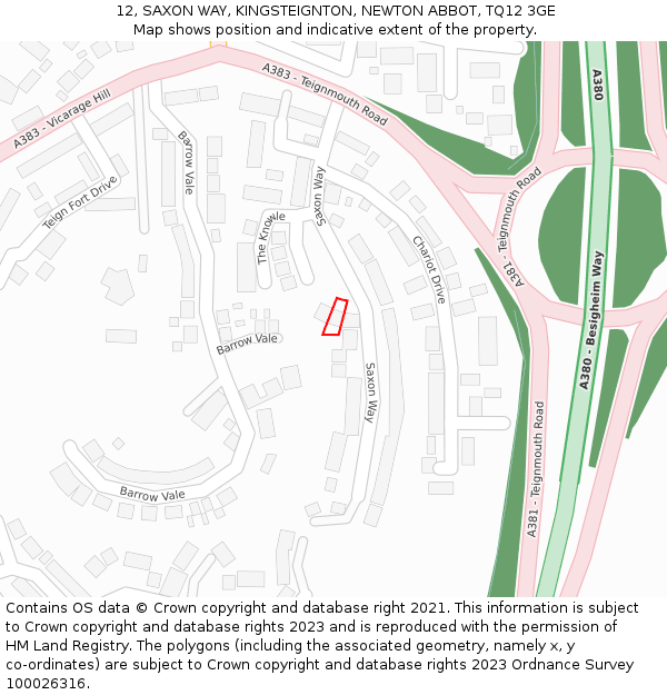 12, SAXON WAY, KINGSTEIGNTON, NEWTON ABBOT, TQ12 3GE: Location map and indicative extent of plot