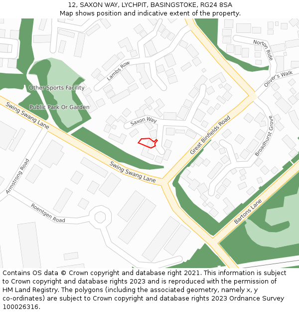 12, SAXON WAY, LYCHPIT, BASINGSTOKE, RG24 8SA: Location map and indicative extent of plot