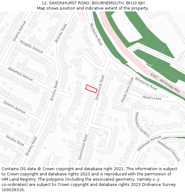 12, SAXONHURST ROAD, BOURNEMOUTH, BH10 6JH: Location map and indicative extent of plot