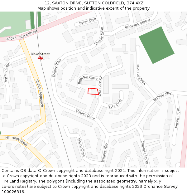 12, SAXTON DRIVE, SUTTON COLDFIELD, B74 4XZ: Location map and indicative extent of plot