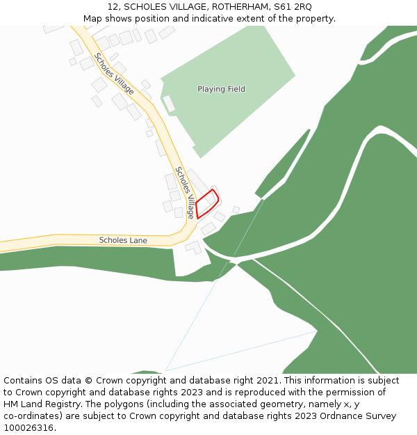 12, SCHOLES VILLAGE, ROTHERHAM, S61 2RQ: Location map and indicative extent of plot