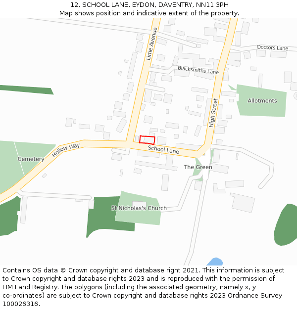 12, SCHOOL LANE, EYDON, DAVENTRY, NN11 3PH: Location map and indicative extent of plot