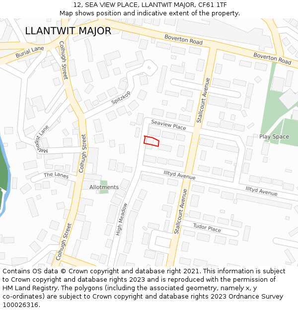 12, SEA VIEW PLACE, LLANTWIT MAJOR, CF61 1TF: Location map and indicative extent of plot