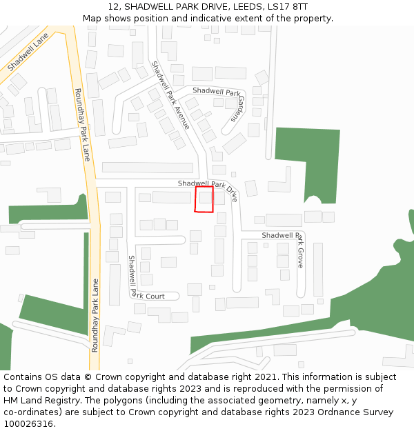 12, SHADWELL PARK DRIVE, LEEDS, LS17 8TT: Location map and indicative extent of plot