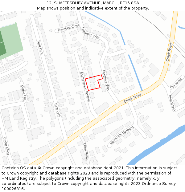 12, SHAFTESBURY AVENUE, MARCH, PE15 8SA: Location map and indicative extent of plot