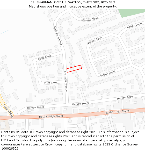 12, SHARMAN AVENUE, WATTON, THETFORD, IP25 6ED: Location map and indicative extent of plot