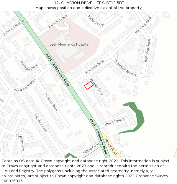 12, SHARRON DRIVE, LEEK, ST13 5BT: Location map and indicative extent of plot