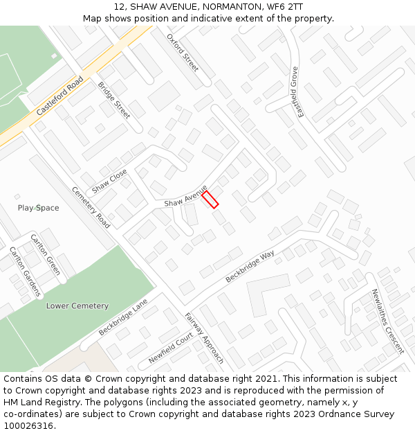 12, SHAW AVENUE, NORMANTON, WF6 2TT: Location map and indicative extent of plot