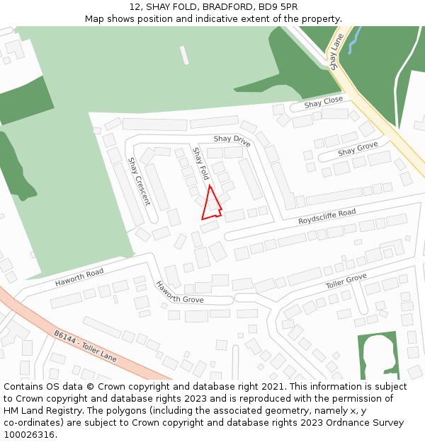 12, SHAY FOLD, BRADFORD, BD9 5PR: Location map and indicative extent of plot