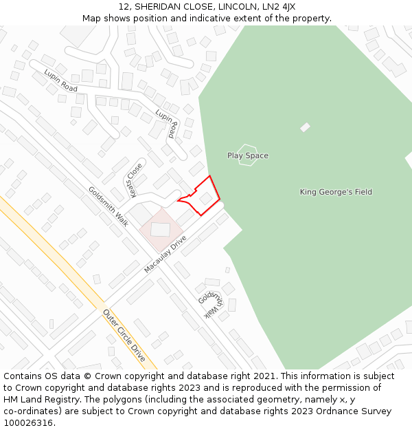 12, SHERIDAN CLOSE, LINCOLN, LN2 4JX: Location map and indicative extent of plot