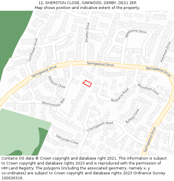 12, SHERSTON CLOSE, OAKWOOD, DERBY, DE21 2ER: Location map and indicative extent of plot