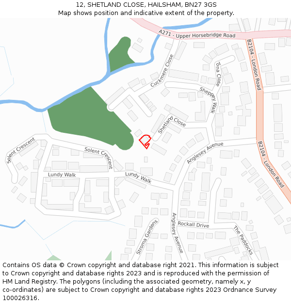12, SHETLAND CLOSE, HAILSHAM, BN27 3GS: Location map and indicative extent of plot