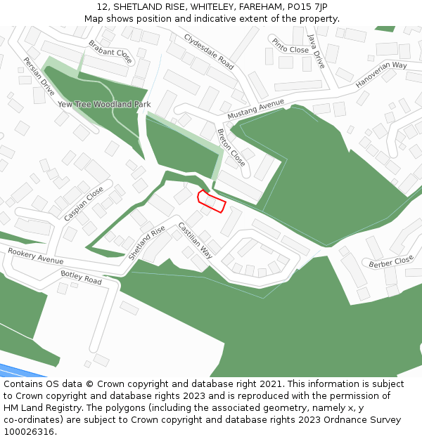 12, SHETLAND RISE, WHITELEY, FAREHAM, PO15 7JP: Location map and indicative extent of plot
