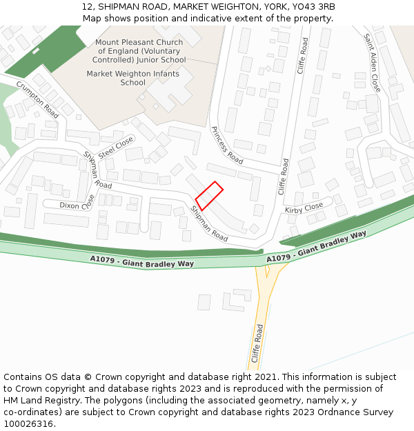 12, SHIPMAN ROAD, MARKET WEIGHTON, YORK, YO43 3RB: Location map and indicative extent of plot