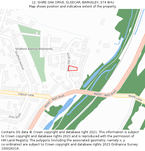 12, SHIRE OAK DRIVE, ELSECAR, BARNSLEY, S74 8HU: Location map and indicative extent of plot