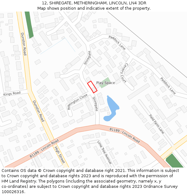 12, SHIREGATE, METHERINGHAM, LINCOLN, LN4 3DR: Location map and indicative extent of plot