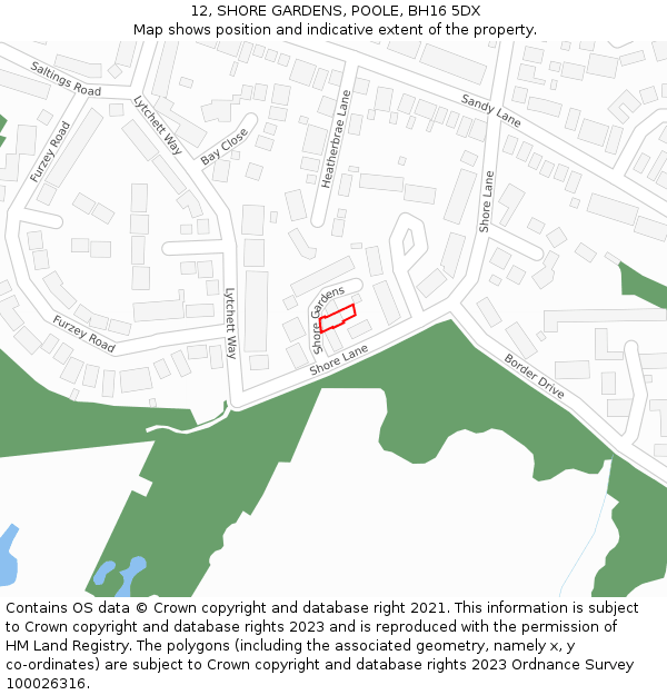 12, SHORE GARDENS, POOLE, BH16 5DX: Location map and indicative extent of plot