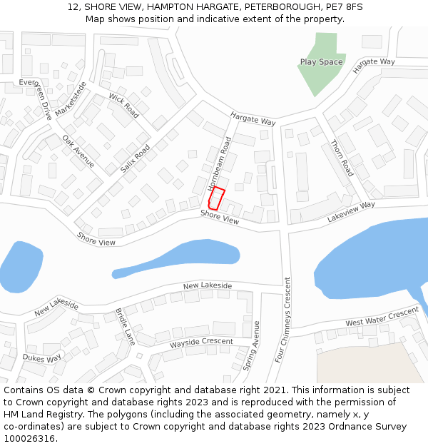 12, SHORE VIEW, HAMPTON HARGATE, PETERBOROUGH, PE7 8FS: Location map and indicative extent of plot