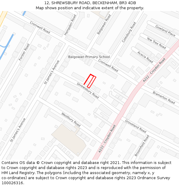 12, SHREWSBURY ROAD, BECKENHAM, BR3 4DB: Location map and indicative extent of plot