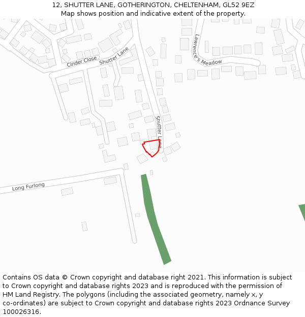 12, SHUTTER LANE, GOTHERINGTON, CHELTENHAM, GL52 9EZ: Location map and indicative extent of plot