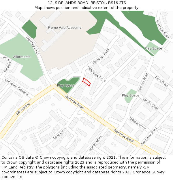 12, SIDELANDS ROAD, BRISTOL, BS16 2TS: Location map and indicative extent of plot