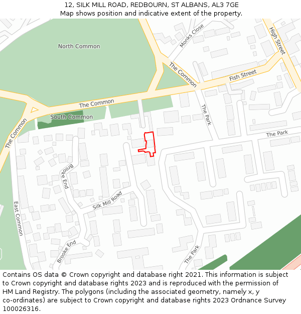 12, SILK MILL ROAD, REDBOURN, ST ALBANS, AL3 7GE: Location map and indicative extent of plot