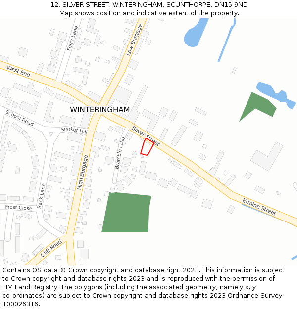 12, SILVER STREET, WINTERINGHAM, SCUNTHORPE, DN15 9ND: Location map and indicative extent of plot