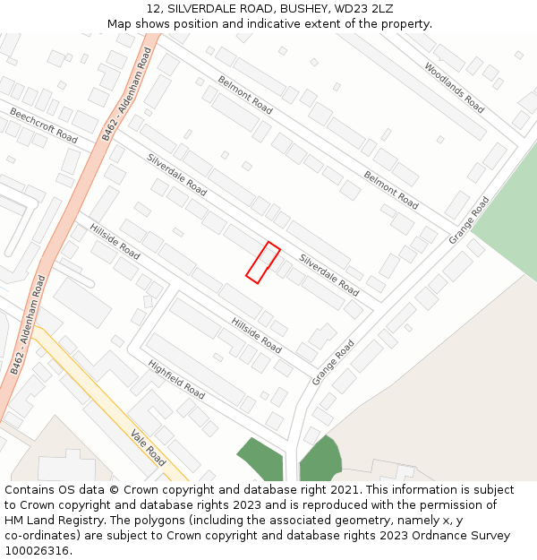 12, SILVERDALE ROAD, BUSHEY, WD23 2LZ: Location map and indicative extent of plot