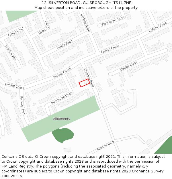 12, SILVERTON ROAD, GUISBOROUGH, TS14 7NE: Location map and indicative extent of plot