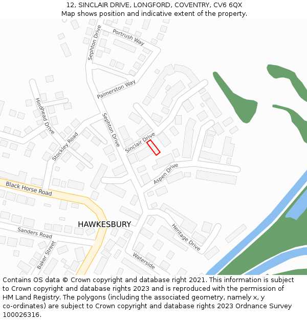 12, SINCLAIR DRIVE, LONGFORD, COVENTRY, CV6 6QX: Location map and indicative extent of plot