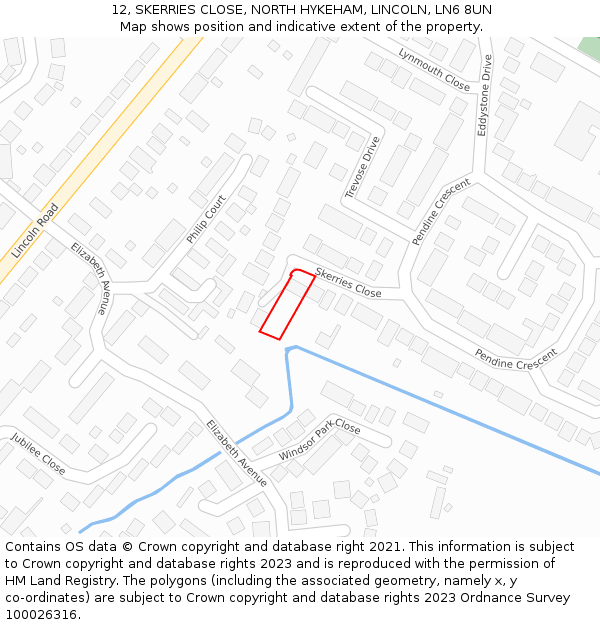 12, SKERRIES CLOSE, NORTH HYKEHAM, LINCOLN, LN6 8UN: Location map and indicative extent of plot