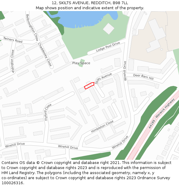 12, SKILTS AVENUE, REDDITCH, B98 7LL: Location map and indicative extent of plot